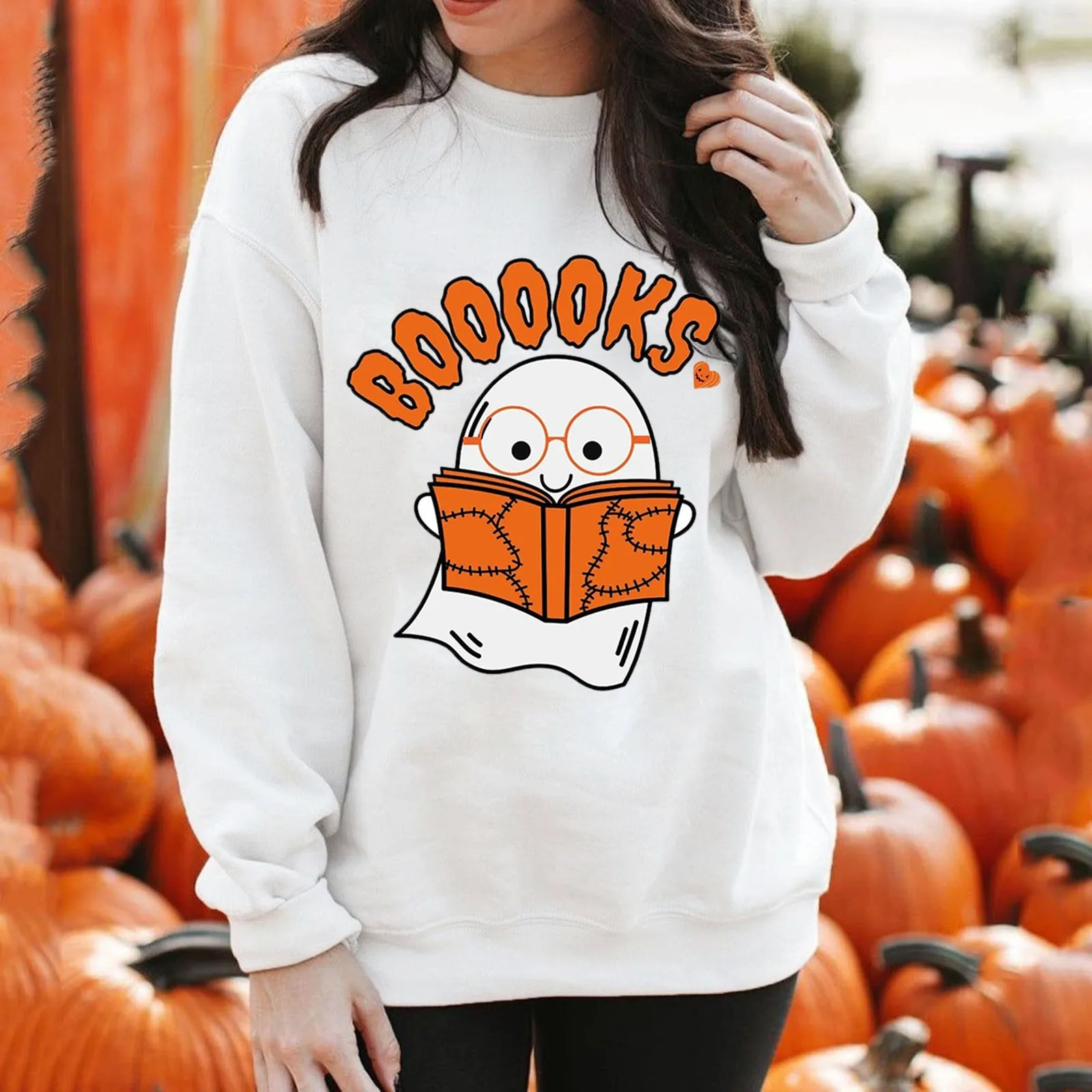 

Tunic Style Hoodies Women Ladies Women Halloween Hooded Print Round Neck Long Sleeve Sweatshirt Top Black Female Hoodie