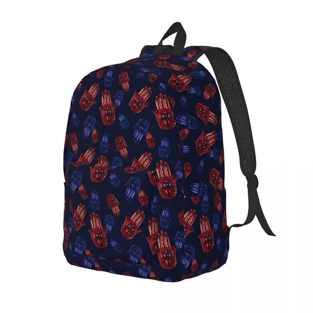 

Hamsa Hand Backpack Red And Blue Girl Polyester College Backpacks Soft Stylish School Bags Rucksack