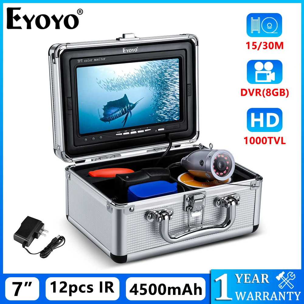 

Eyoyo Underwater Fishing Camera 7 Inch Monitor 1000TVL IP68 Waterproof 15M/30M Cable Outdoor Sunvisor Winter Fishing Fish Finder