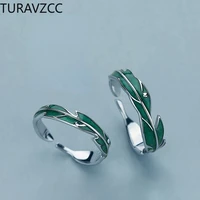 pure manual original green drip oil rainfall basho leaf couple ring original design fashion jewelry high quality for couples