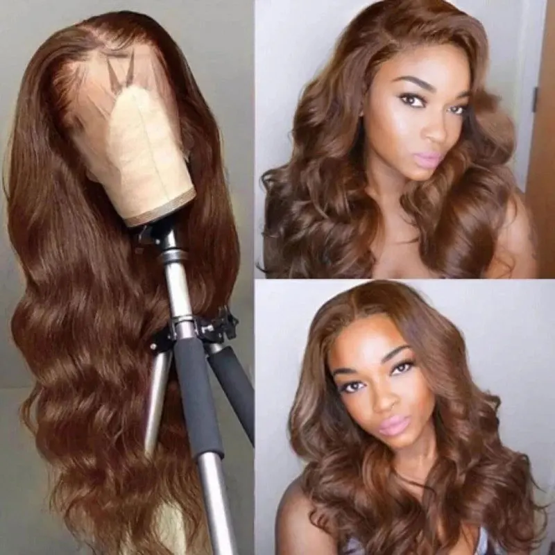 Cheap Colored HD Lace Frontal Wig Body Wave Front Glueless Light Brown Human Hair Wigs For Women Remy T | Шиньоны и парики