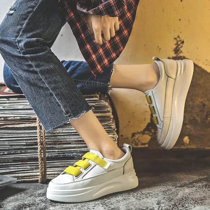 ZHR Casual Shoes Women Sneakers Light White Sneaker Platform Med Heel Hook & Loop Ladies Shoe Comfor Vulcanized Shoe