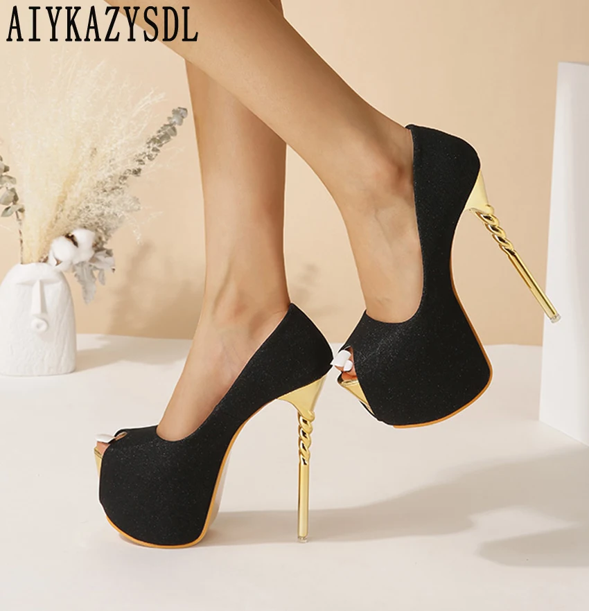 

Женские туфли с открытым носком AIYKAZYSDL, туфли-лодочки с цветочным принтом для зачистки, обувь на необычном тонком каблуке, обувь большого раз...