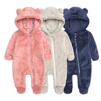 spring baby clothes newborn baby boys winter fleece jumpsuit solid hooded romper zipper coat outwear infant overalls clothing
