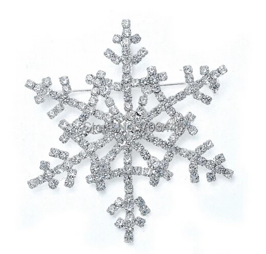 

2.36 Inch Shiny Silver Tone Rhinestone Crystal Beautiful Christmas Snowflake Brooch for Wedding