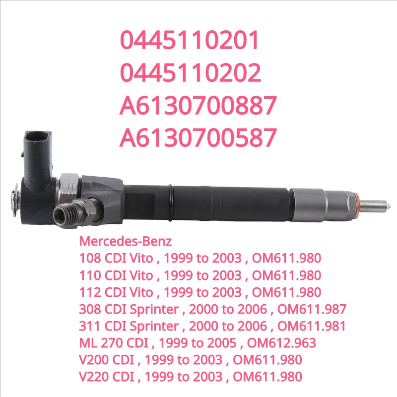 

Новый Дизельный топливный инжектор 0445110201 0445110202 A6130700887 для Mercedes-Benz Vito ML270 99-2003 / Sprinter 2000-06 OM611.980