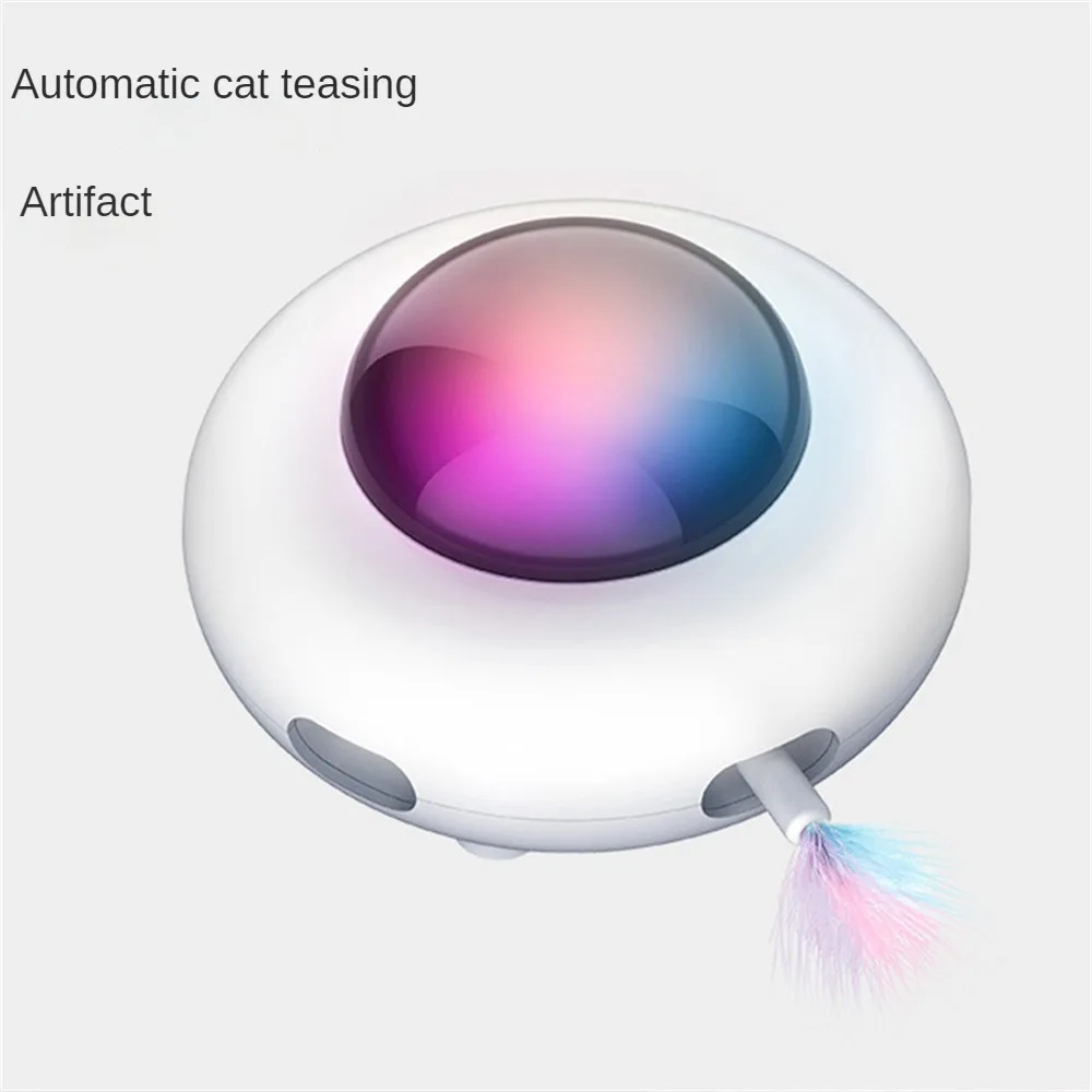 

Pet Turntable Cat Stick Toy Auto Replaceable Feather Cat Teaser Ufo Style Interactive Automatic Kitten Toys For Indoor Cats