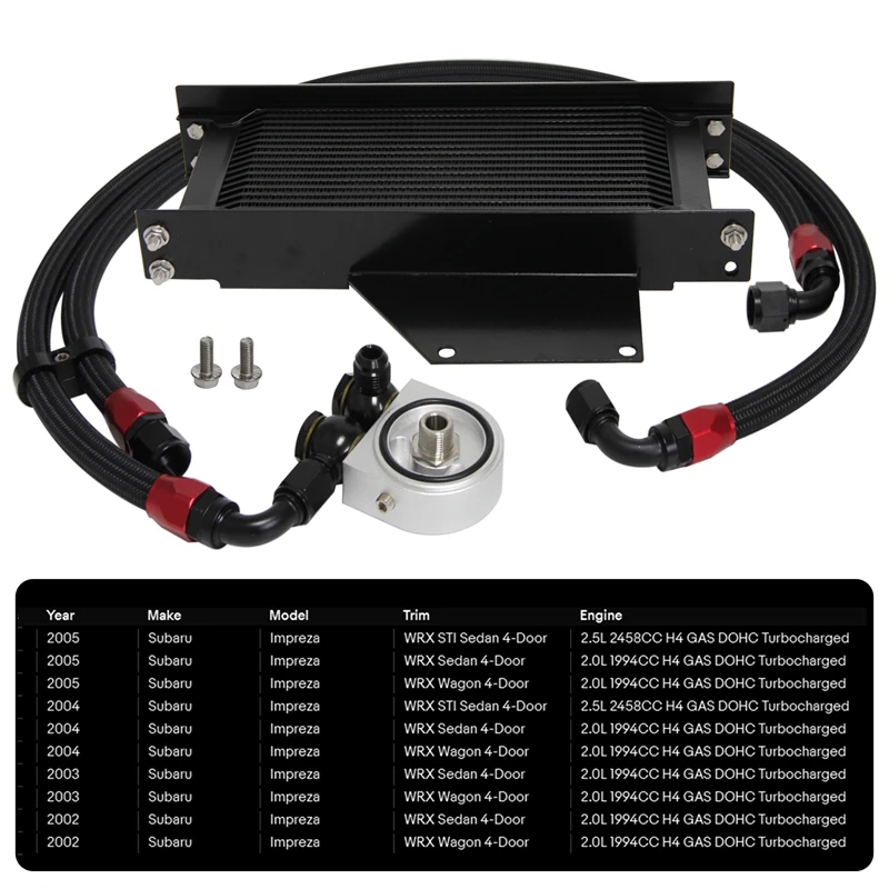 Комплект масляного охладителя двигателя для гонок AN10 на 16 рядов подходит для Subaru Impreza WRX/STi 2001-2005 серебристого/черного цвета.