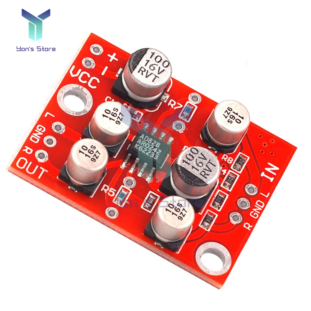 

AD828 Op Amp Pre-amplifier Board Audio Amplifier Module Stereo Dynamic Microphone Preamplifier Module DC 3.7V-15V
