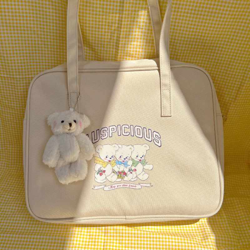 

Женская сумка на плечо MBTI Cute Bear Jk, винтажная сумка в японском стиле с милым принтом для девочек, вместительная милая сумка-мессенджер