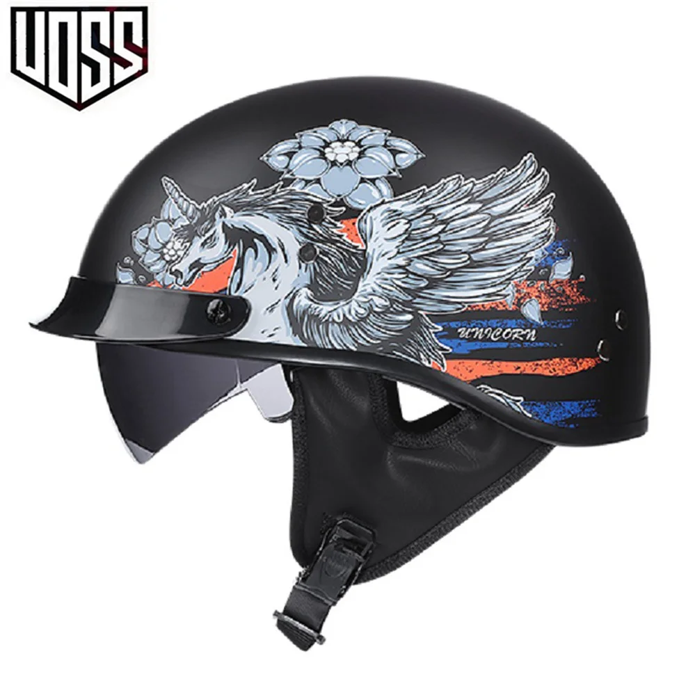 

New VOSS Retro Half Motorcycle Helmet Four Seasons Chopper Half Open Face Motorbike Crash Moto Helmets Casco Moto Capacete DOT