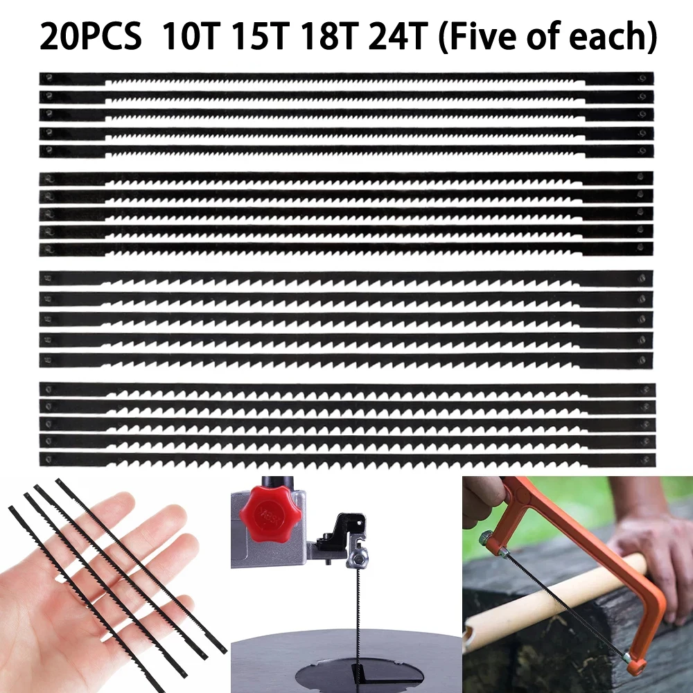 

20PCS Carbon Steel Scroll Saw Blade 10T 15T 18T 24T For Wood Soft Metal Plastic Foam Cutting Woodworking Power Tool Accessories