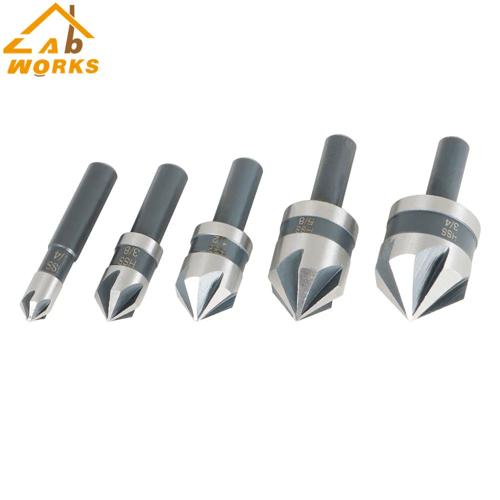 

5-Piece High-Speed Steel Countersink Drill Bit Set For Metals Wood And Plastic