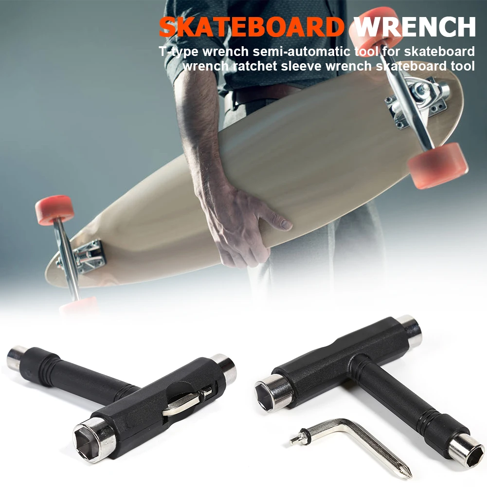 

T-Type Skateboard Tool Socket Wrench Spanner Hand Tool Black for Kick Scooter Multifunctional Supplies Accessories