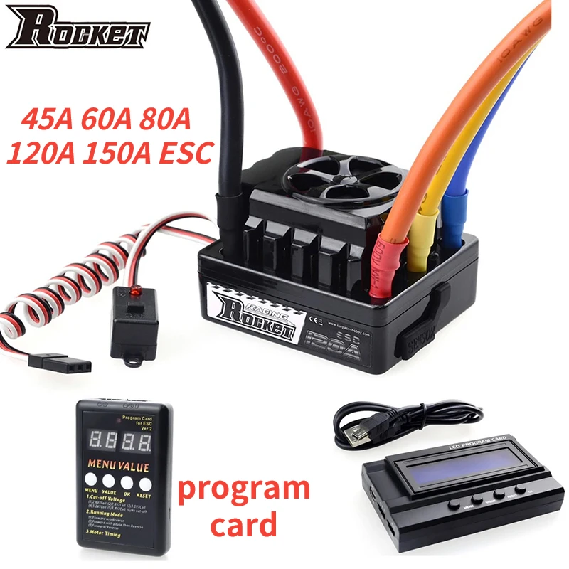 

SURPASS Rocket 45A 60A 80A 120A 150A ESC Brushless Senseless Speed Controller with program card for 1/8 1/10 1/12 1/20 RC Car