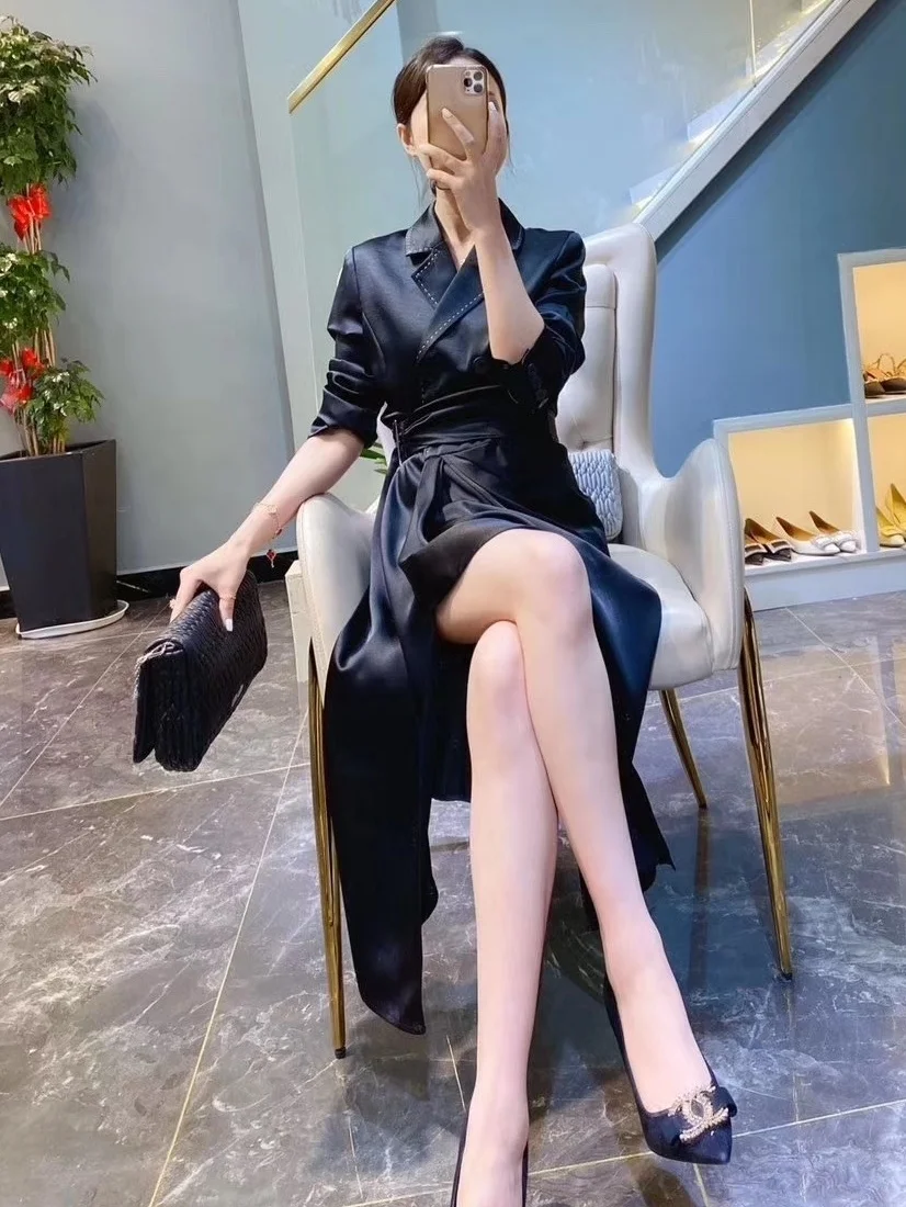 

Осень 2023, новый стиль, британский стиль, ветровка с длинным рукавом и поясом, Женская облегающая юбка неправильной формы