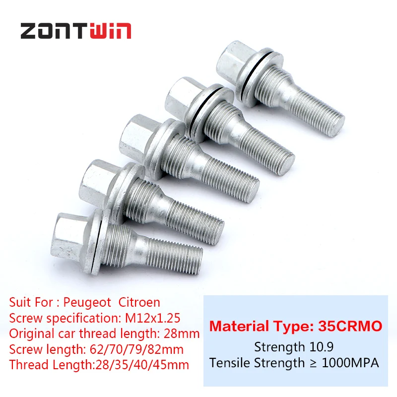 

5Pieces Car Alloy Wheel Nuts Bolts Screw For Peugeot-206/208/301/307/308/407/408 Citroen Thread length 28/40/45mm M12x1.25