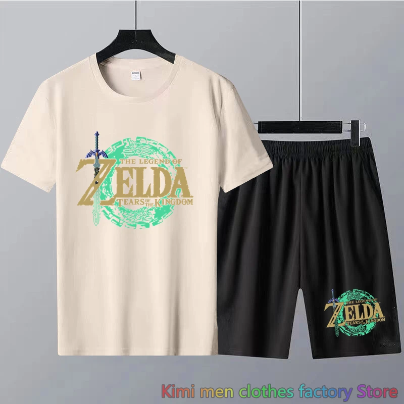Summer Tracksuit Cotton Set Men Zelda Fans printing TShirts Shorts Sets 2 Piece Outfits Sets for Men Zelda Tears of The Kingdom