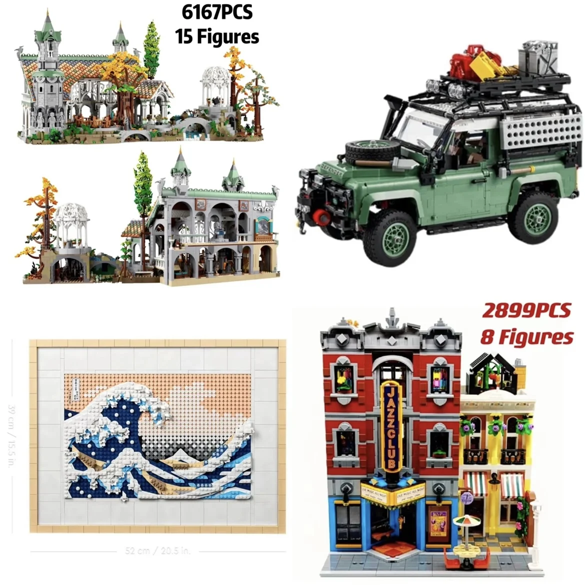 

2023 NEW 10316 Lorided of Rings Rivendell Castle 10317 Lands Rover Defender 90 10312 Jazz Club Pizzeria Shop Building Blocks Toy