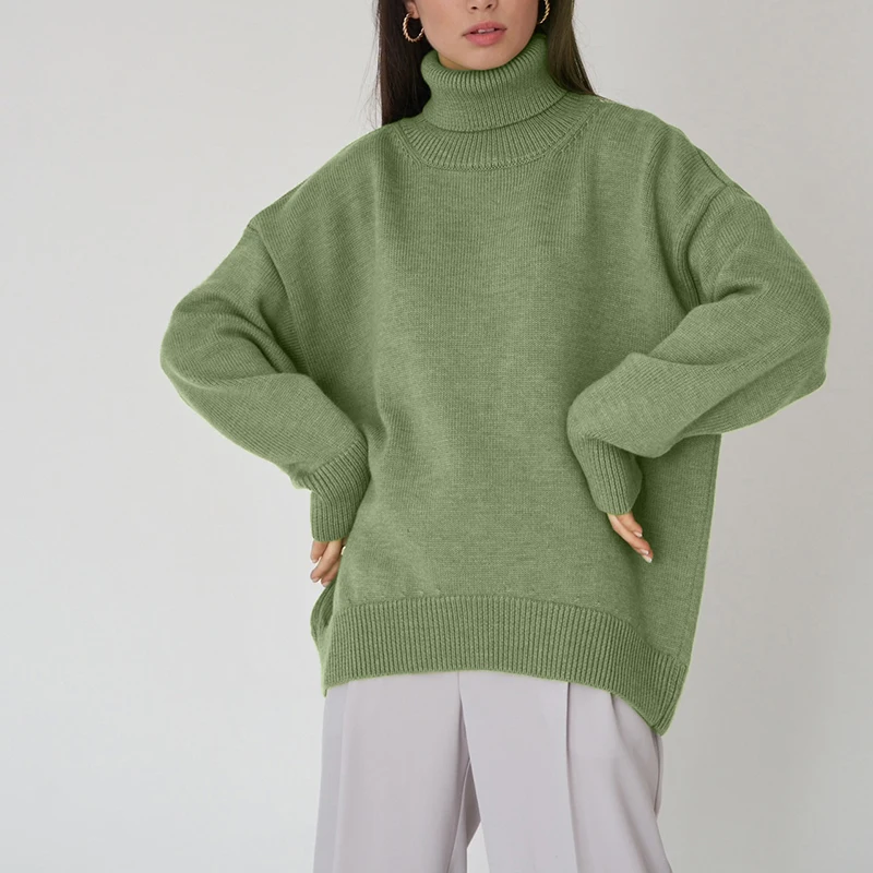 

ZELI Winter Turtle Neck Sweater Women 2022 New Elegant Thick Warm Knitted Pullover Loose Basic Lazy Oaf Knitwear Female Jumper