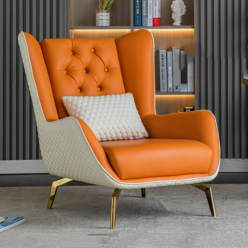 

Italian Lazy Living Room Chairs Luxury Leather Floor Indoor Living Room Chairs Bedroom Office Chaises Longues Hallway Furniture