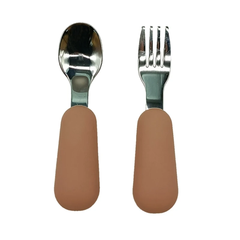 

N80C вилка и ложка для малышей 2 упаковки детской посуды из нержавеющей стали набор столовых приборов прочный