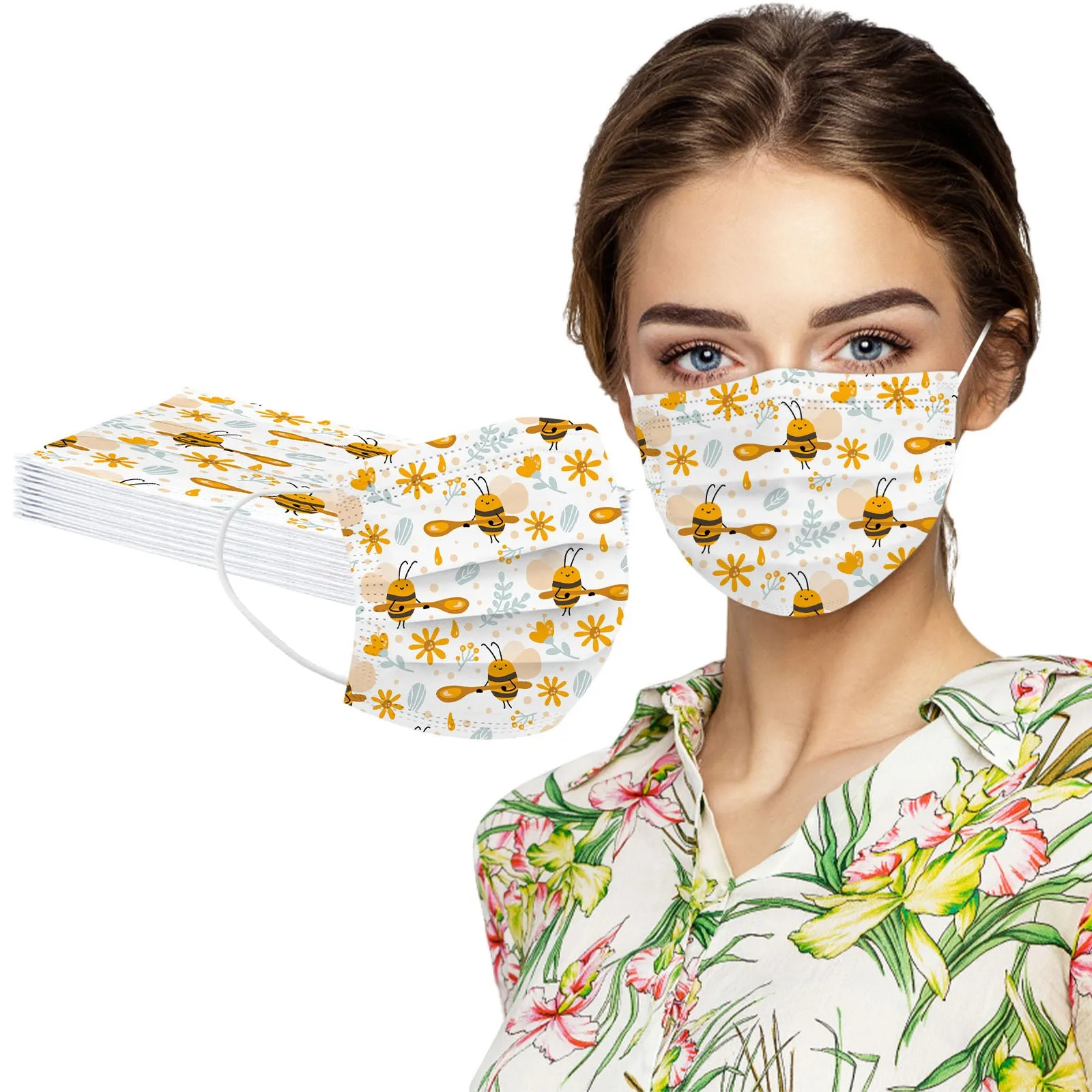 

Маска с принтом животных для взрослых пада пчела защитная маска для лица одноразовая маска с ушным крючком 10 шт. женские маски-кариллы маска...