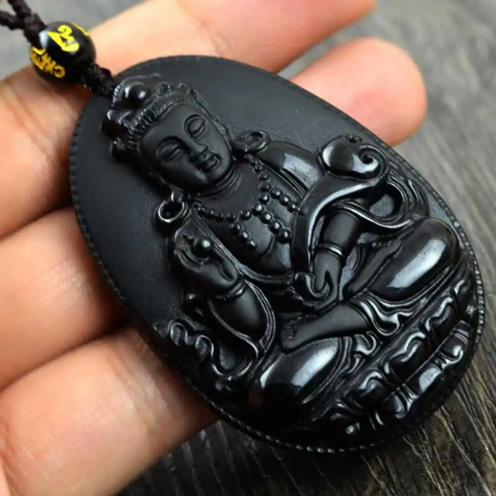 

Natural Obsidian Carved Avalokitesvara Lucky Amulet Pendant Gift Chain Reiki Crystal Heart New Chakra Pendants Wedding Jewelry