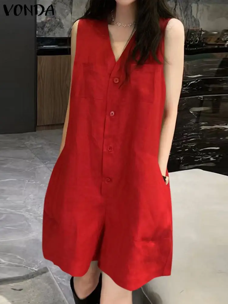 2024 VONDA женские летние короткие комбинезоны сексуальные без рукавов повседневные
