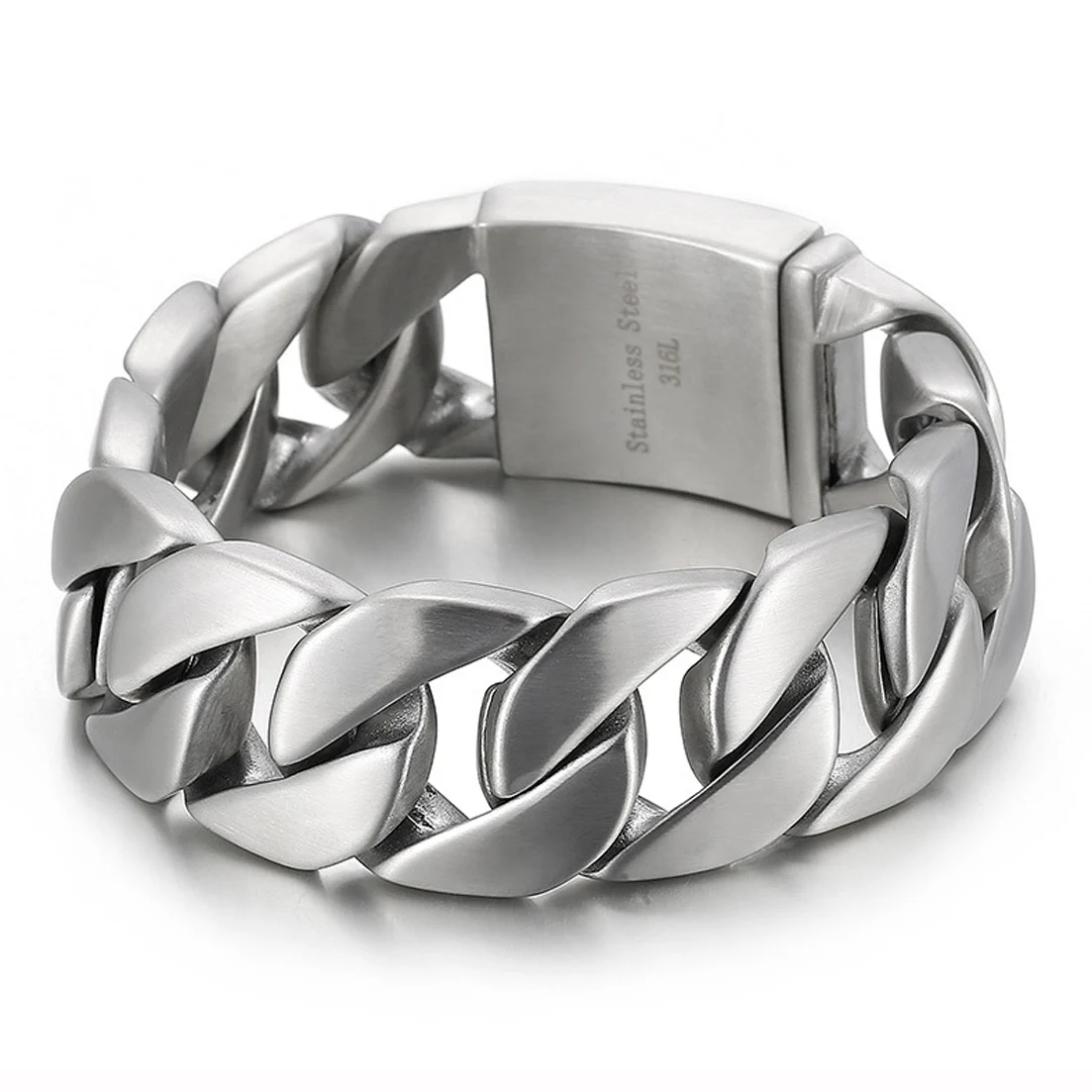 

Silver Color Heavy Cuban Link Chain Bracelet Jewelry High Quality Stainless Steel Brushed Matte Bracelet 24mm 8.5inch