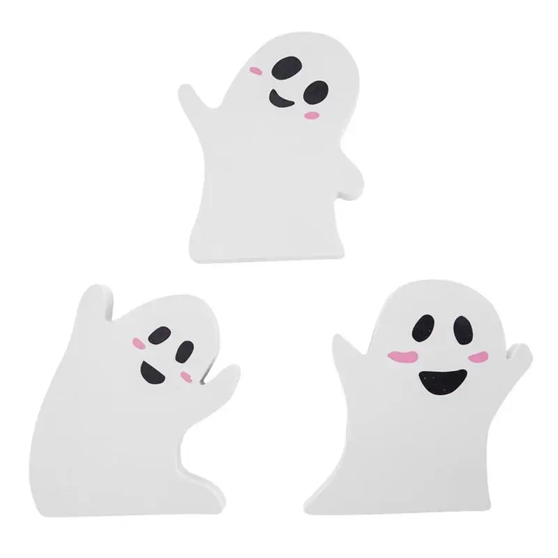 

White Ghost Decor 3Pcs Wooden Ghosts Halloween Wooded Table Decoration Figurines Three-dimensional Party Supplies