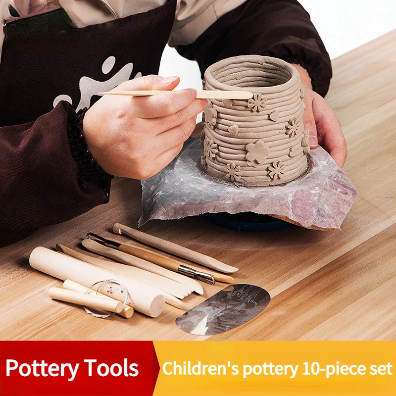 

Pottery Tools Set Children's Wooden Clay Modeling Tools Carving Texture Handicraft Supplies