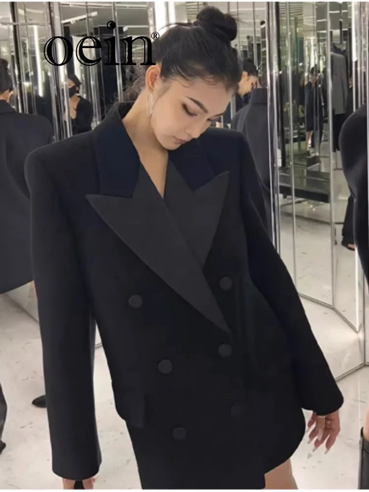 [Oein] Осень 2024 маленькая нишевая Высококачественная Черная куртка с подкладкой на