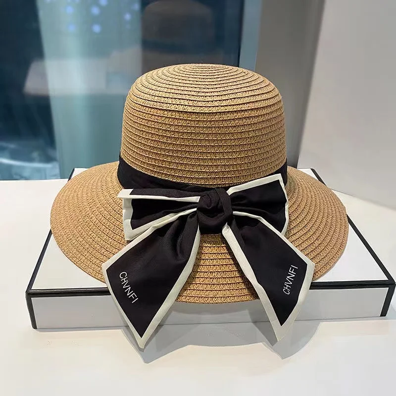 

Elegant Ribbon Straw Hat Ladies Bowknot Wide-brim Sun Protection Hat Summer Women Outdoor Casual Beach Floppy Panama Caps