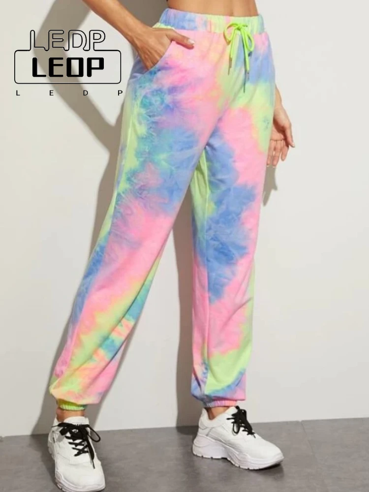 LEDP 2022 Autumn Tie-dye Fashion New Hip-hop Loose All-match Casual Wide-leg Sports Pants Women's Trendy Leggings Women