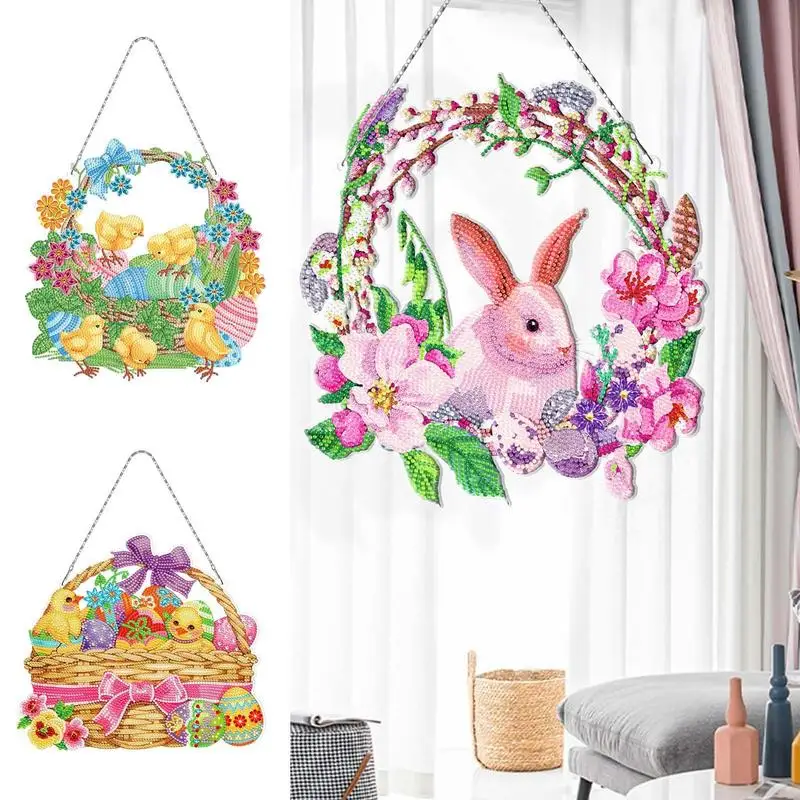 

Special Crystal Easter Bunny Eggs Diamond Dots Wreath With LED Lamp 5D DIY Easter Diamond Art Painting Hanging Sign