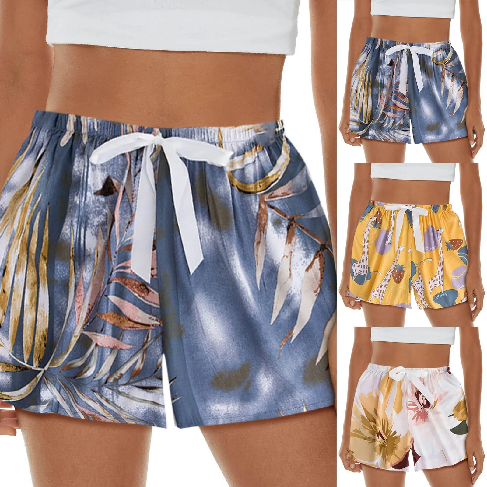 

Floral Printed Shorts Women Baggy Loose Hawaiian Drawstring Elastic Waist Summer Beach Harajuku Casual Lounge Loose Bottom 2022