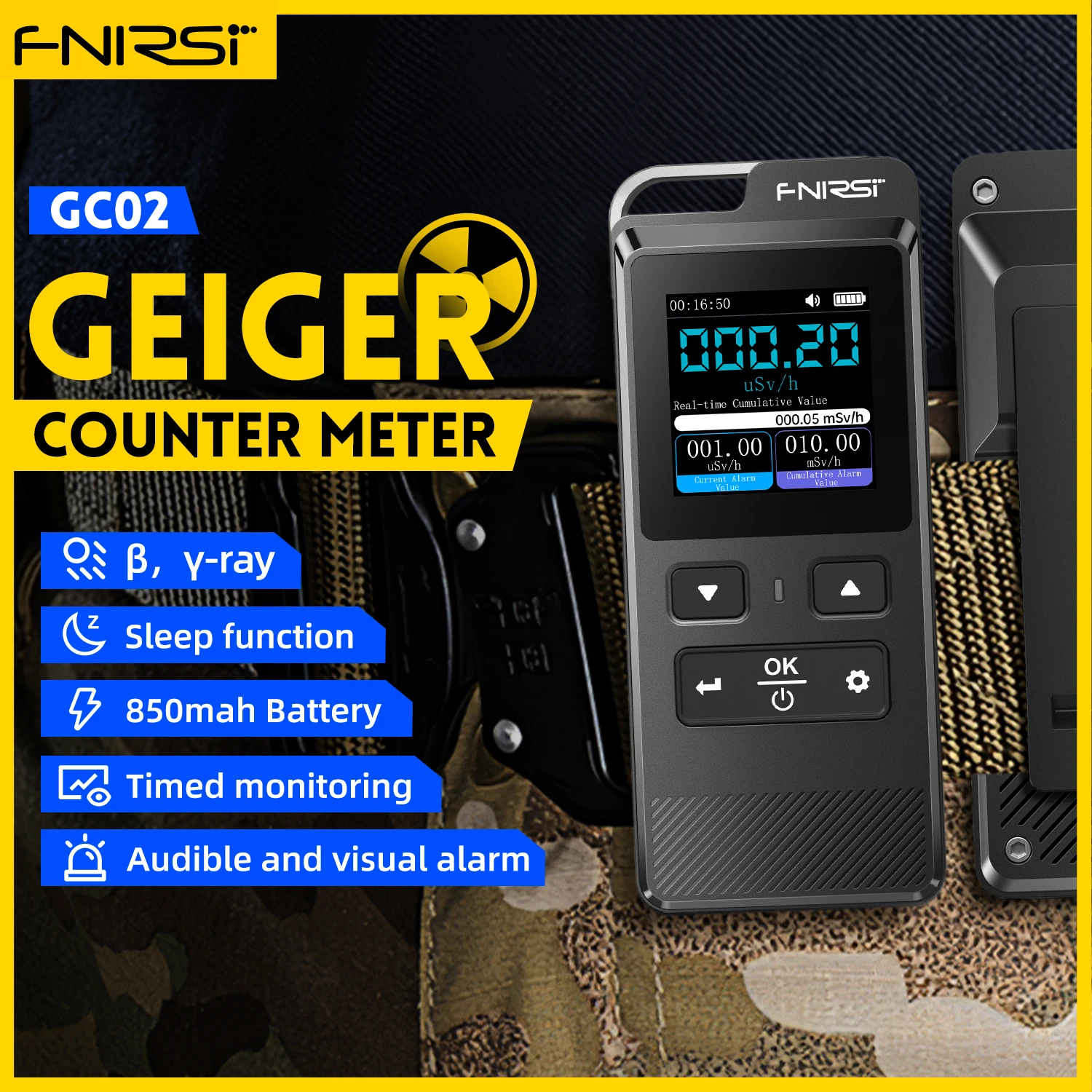 Фото FNIRSI GC-02 счетчик Гейгера детектор радиации, персональный дозиметр X/γ-лучей, тестер радиоактивности №2