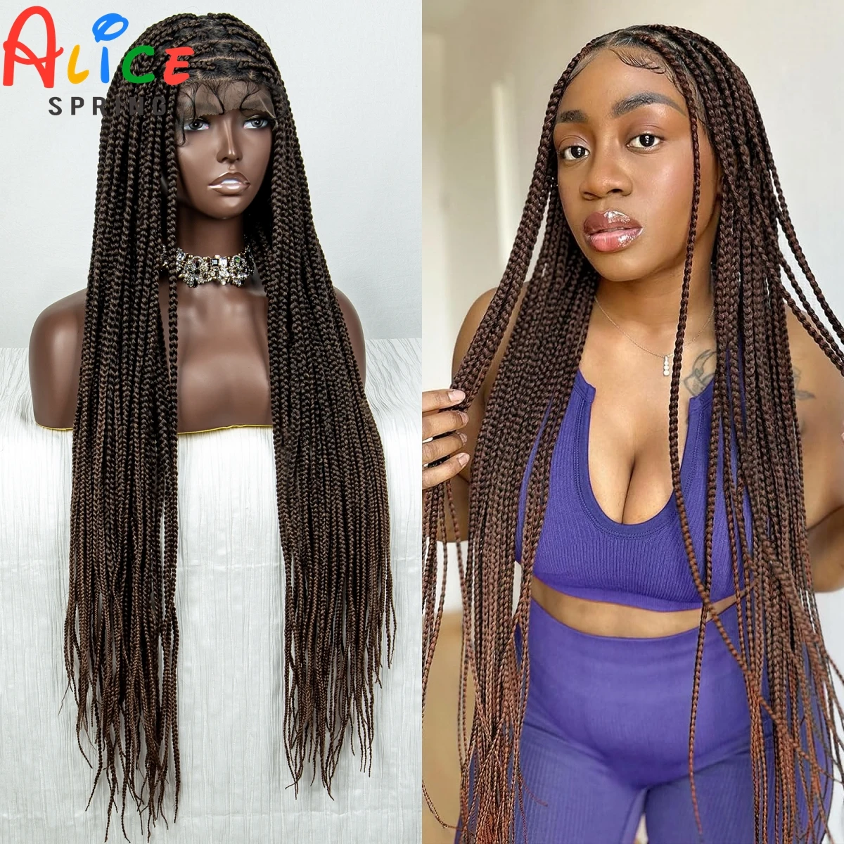 

Ombre Knotless Synthetic Full Lace Braided Wigs 36 Inches Straight Full Lace Box Braids Wig Long Synthetic Cornrow Braiding Wigs