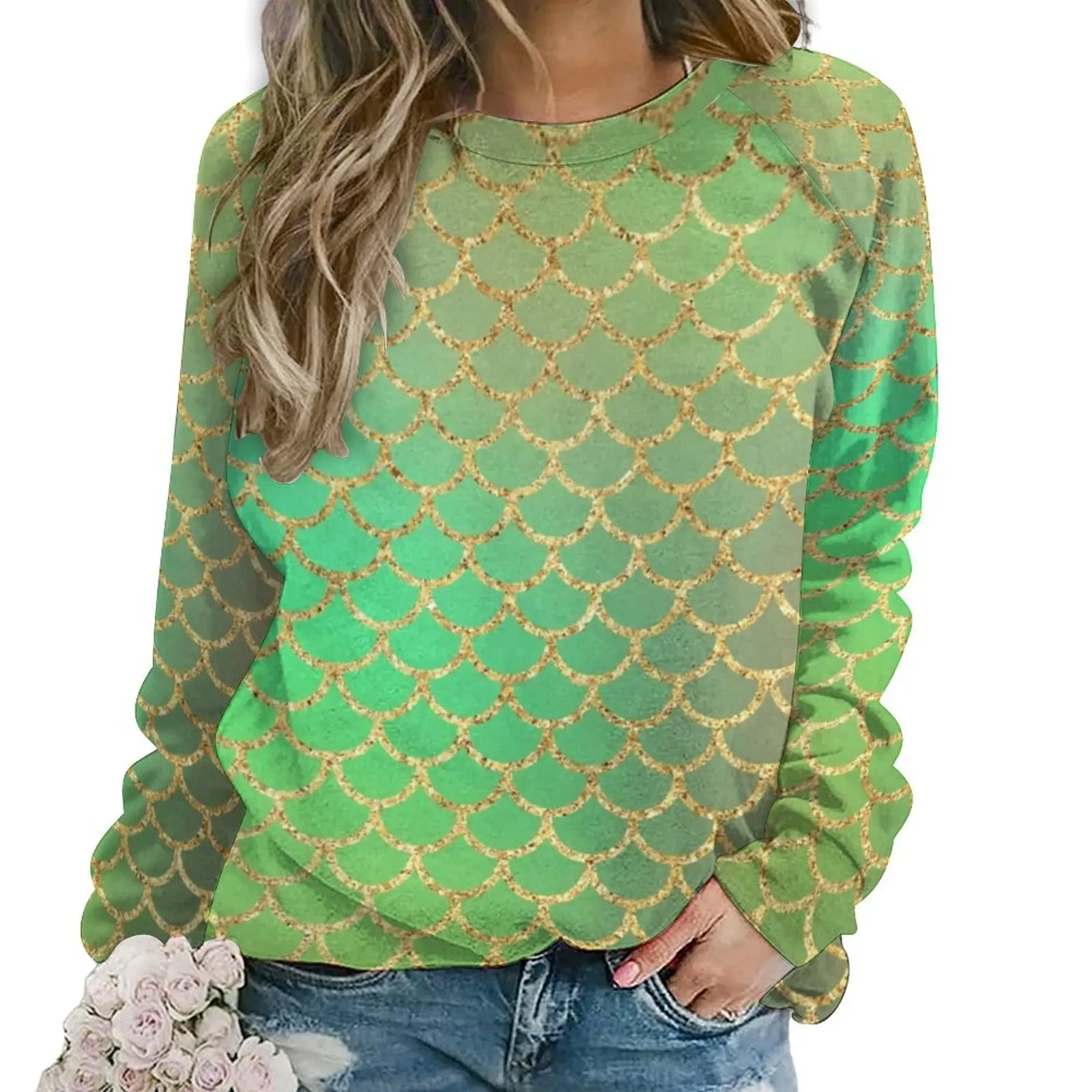 Худи женское в стиле оверсайз с изображением чешуи и русалки