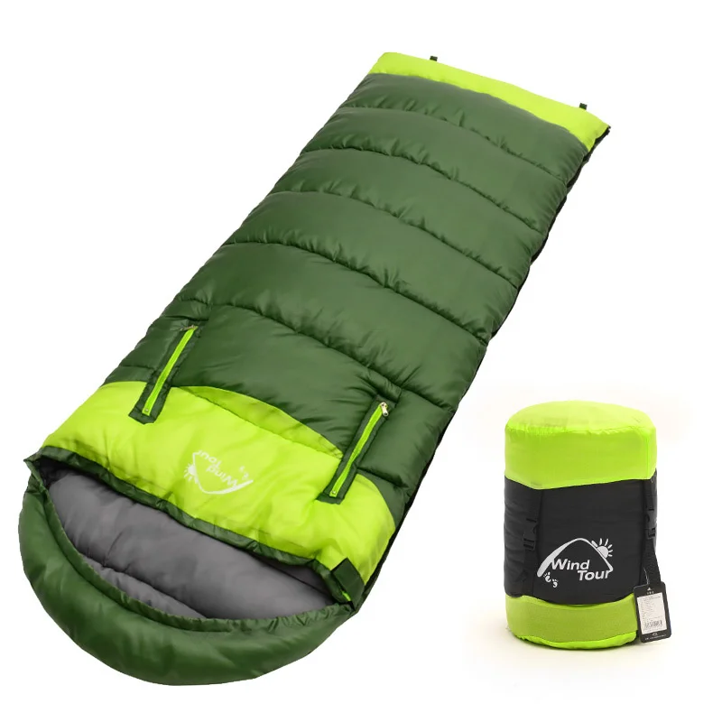 Outdoor Camping Sleeping Bag Thickening Warm Camping Couples Spliced Double Warm Sleeping Bag Travel Hiking Cotton Sleeping Bag