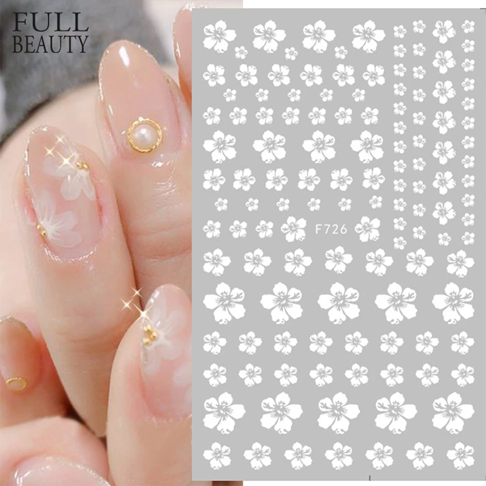

3D Nail Sticker Cherry Blossoms White Sakura Leaves Adhesive Slider Bronzing Gold Flower For Manicuring Nails Art
