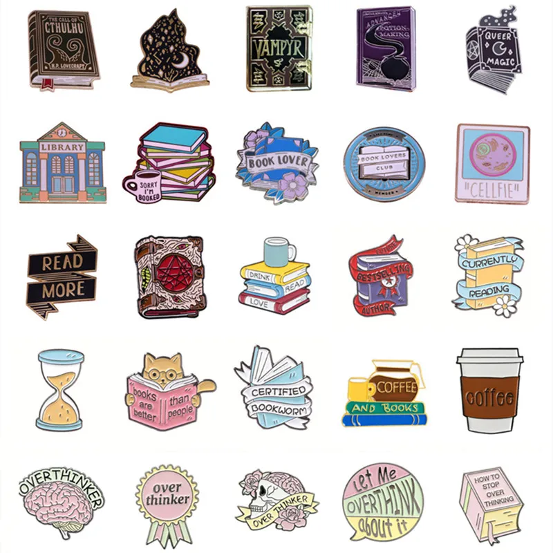

Creative Personality Book with Coffee Mug Cartoon Brooch Reading Lover Metal Enamel Badge Fashion Lapel Pin Jewelry Accessories