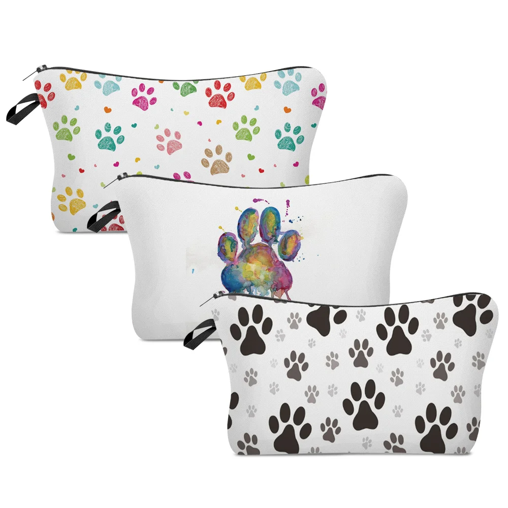 

Портативная косметичка для женщин, сумочка для мытья с принтом лап животных, собак, дорожный Органайзер на молнии для хранения туалетных пр...