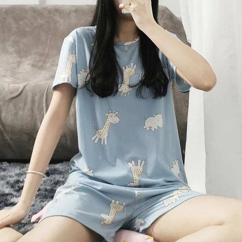 Sleepwear Women Pajama Sets Pajamas Short Sleeve Pants Girl Cartoon Summer Suit  Nightgown Fashion Home Clothing Homewear