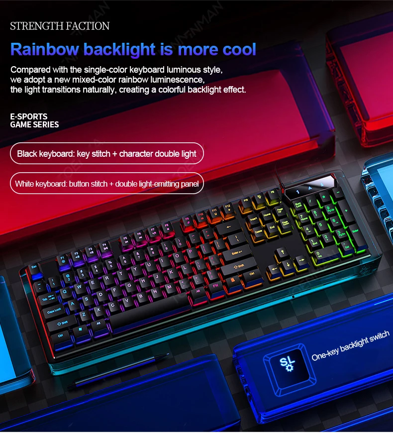 Проводная игровая клавиатура для ПК 104 клавиш немеханическая RGB