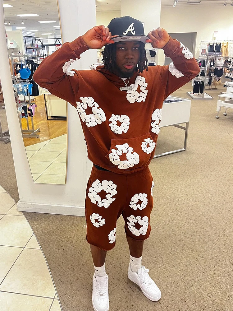 Уличная одежда с пенным принтом Y2K модный мужской костюм оверсайз в стиле ретро