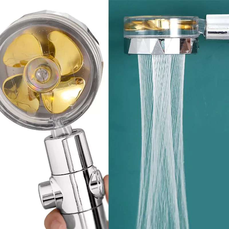 

Shower Head Water Saving Flow 360 Degrees Rotating with Small Fan ABS Rain High Pressure Spray Nozzle Bathroom Accessories