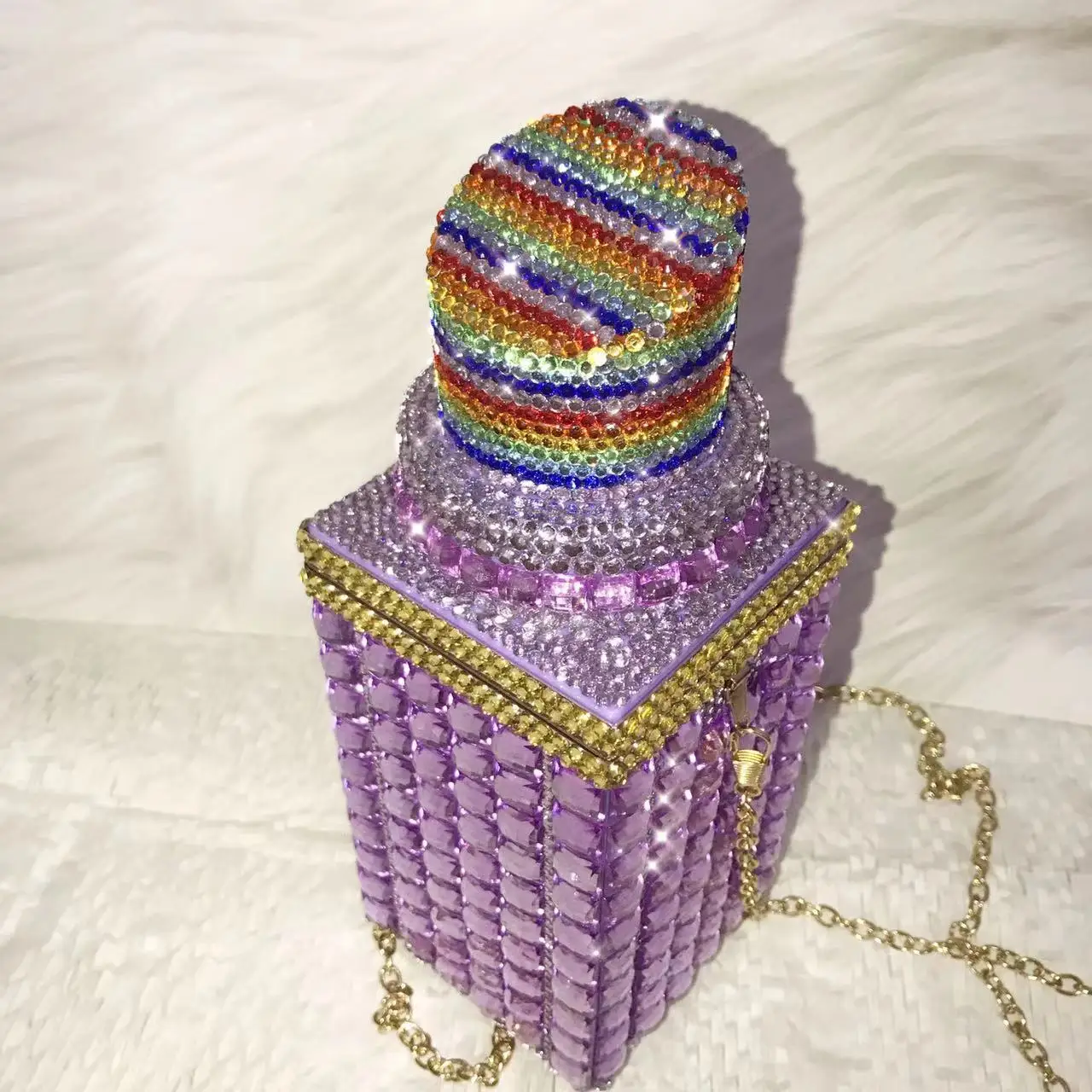 

Novelty Rainbow Lipstick Clutch Purse for Women Party Dinner Banquet Evening Bags Bridal Rhinestone Handbags and Purses Purple