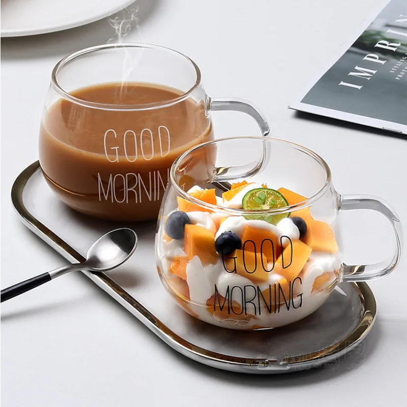 

1pc Glass Cup Transparent Creative Glass Coffee Tea Mug Breakfast Milk Cup Glass Mugs Handle Drinkware Gifts